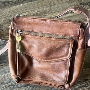 Fossil Tan Leather Messenger Bag